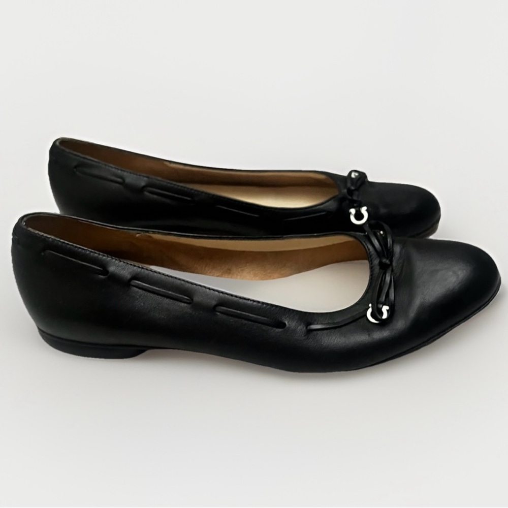SOLD-Salvatore Ferragamo Black Leather Designer Ballet Flat Shoes‎ Womens Sz 7 - Picture 5 of 11